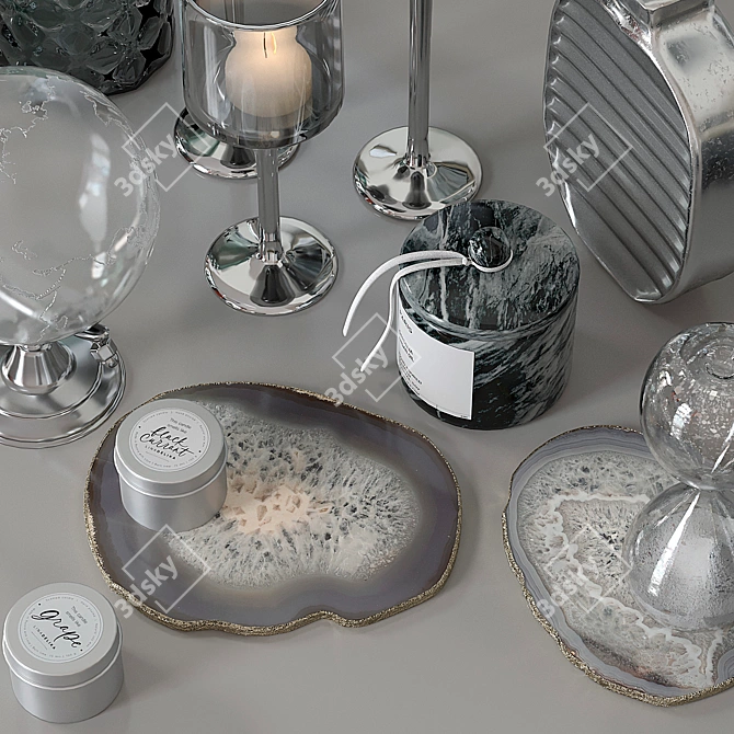 Chrome Decor Set: Art, Clocks, Candleholders, Vases & More! 3D model image 7