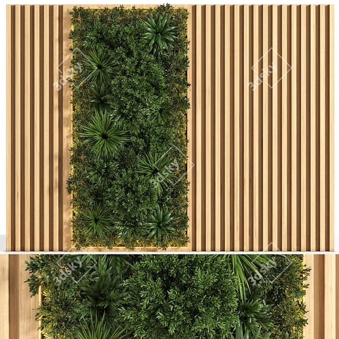 Natural Wood Planks & Vertical Garden 3D model image 1