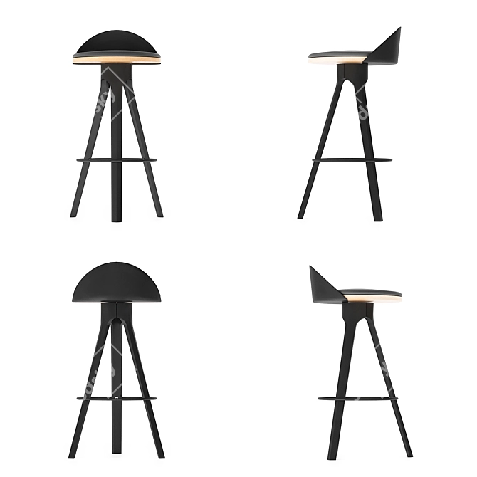 Metallic Leather Bar Stool Trio 3D model image 2