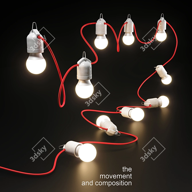 Customizable Garland Red: 5m Length, 10 E27 Sockets 3D model image 1