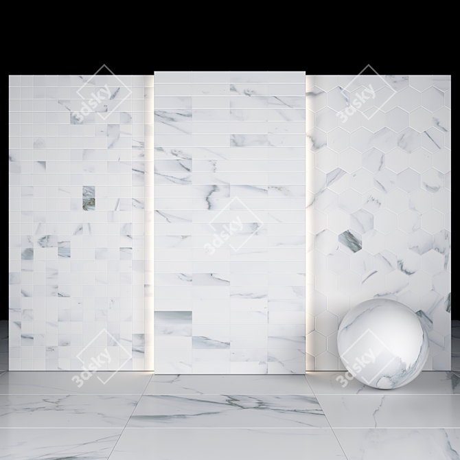 Elegant Borghini White Marble: Versatile Textured Tiles 3D model image 3