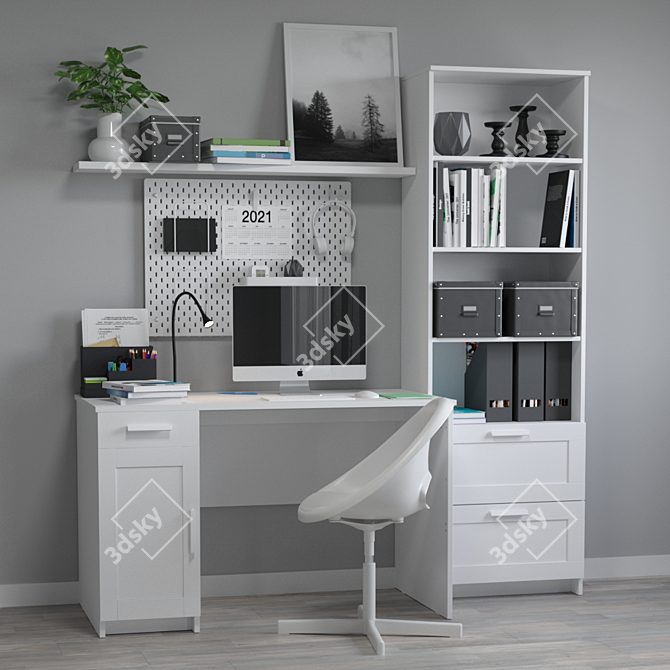 IKEA White Home Office Set 3D model image 1