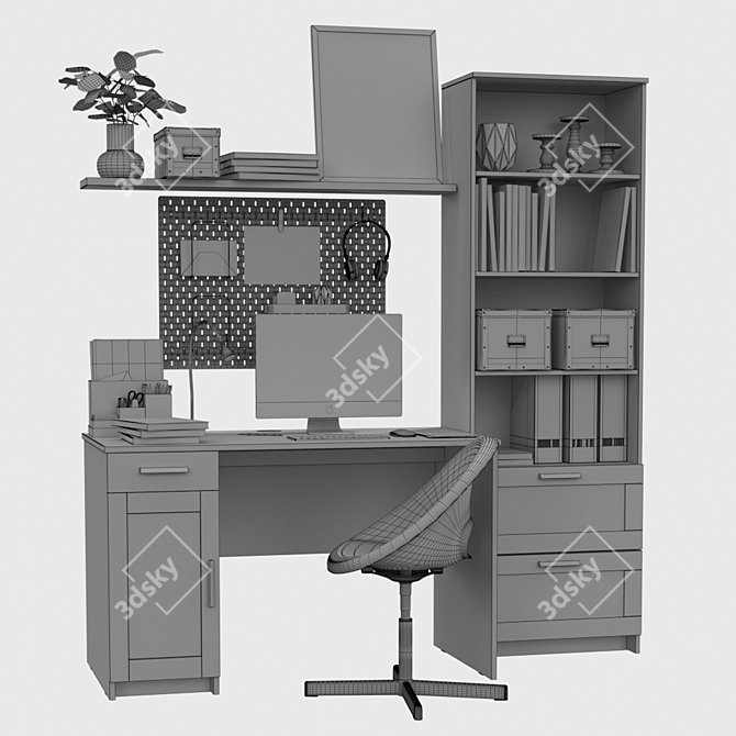 IKEA White Home Office Set 3D model image 3