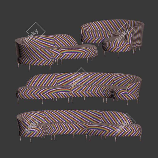 Elegant Serpentine Sectional Sofa 3D model image 5