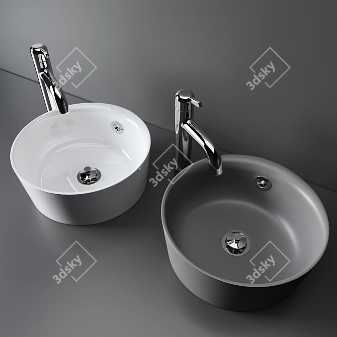 Modern White Countertop Sink 3D model image 3