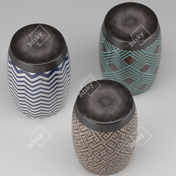 Authentic African Timber Stools 3D model image 3