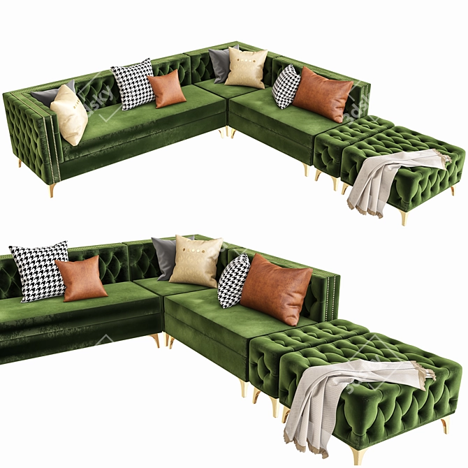 Glam Velvet Hunter Green Sectional 3D model image 1