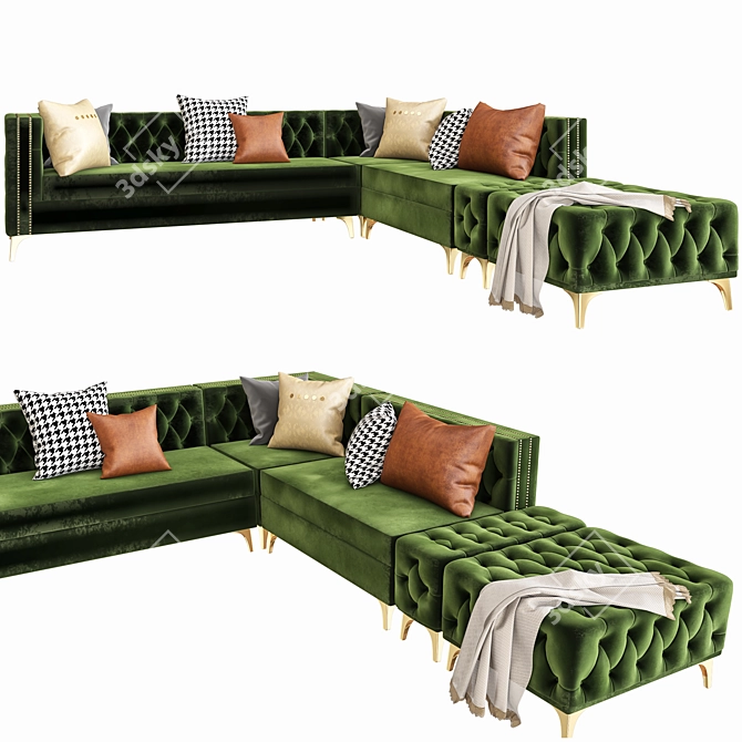 Glam Velvet Hunter Green Sectional 3D model image 2