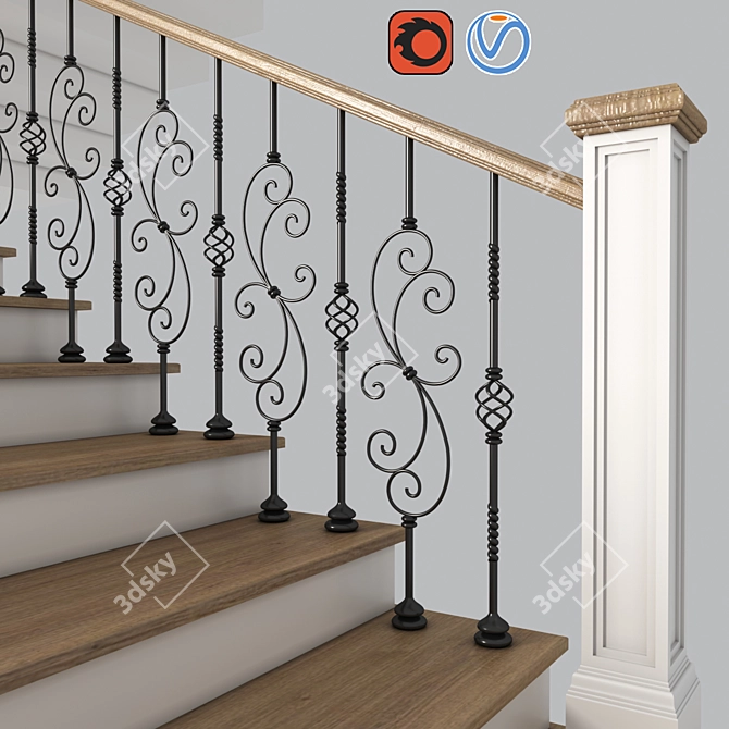 Modern Steel Staircase Design 3D model image 2