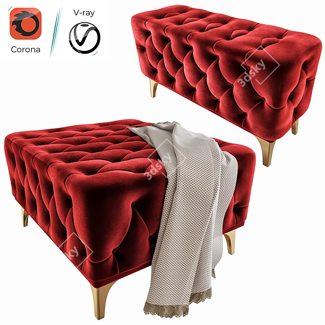 Fiona Green Velvet Footstool 3D model image 1