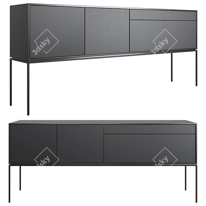 Elegant Black Metal and Leather Sideboard 3D model image 1