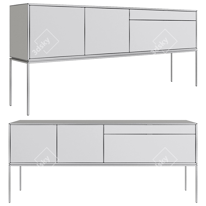 Elegant Black Metal and Leather Sideboard 3D model image 3