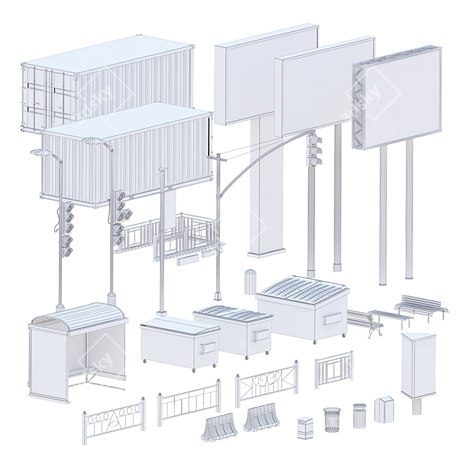 Urban Elements Bundle 3D model image 3