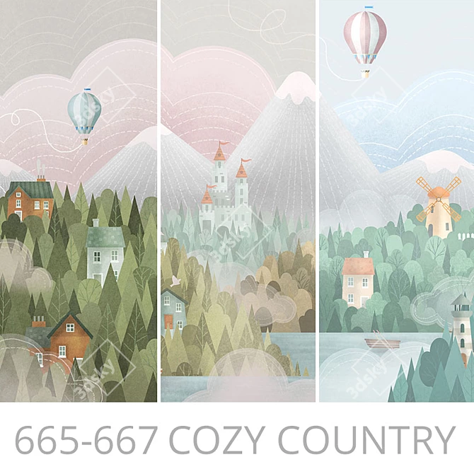 Cozy Country Design Wallpaper Panels 3D model image 1