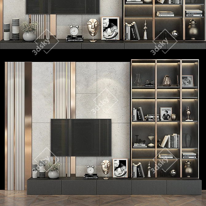 Modern TV Wall Set 0176 3D model image 1