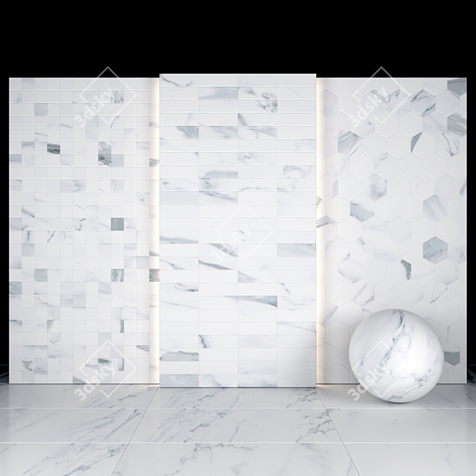 Elegant Borghini White Marble Tiles 3D model image 3