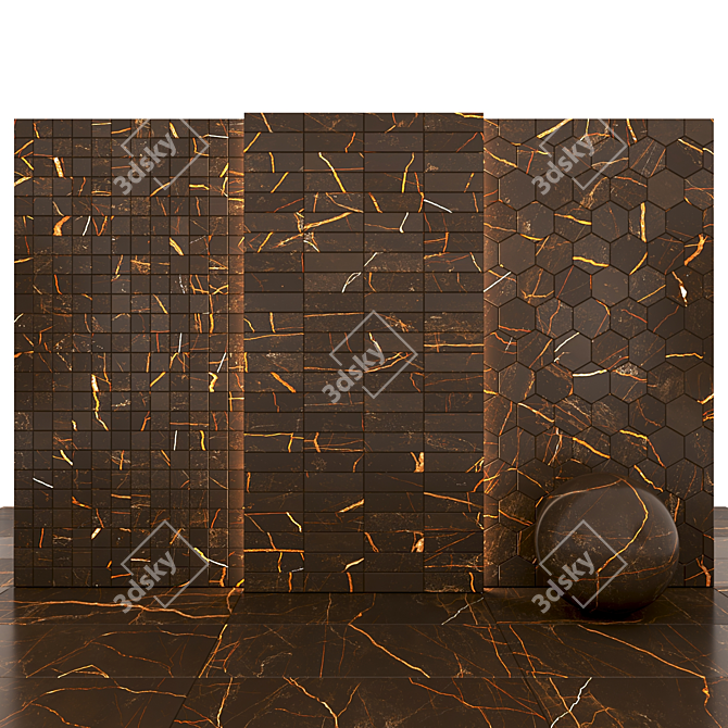 Dark Golden Laurent: Luxe Marble Tiles 3D model image 3