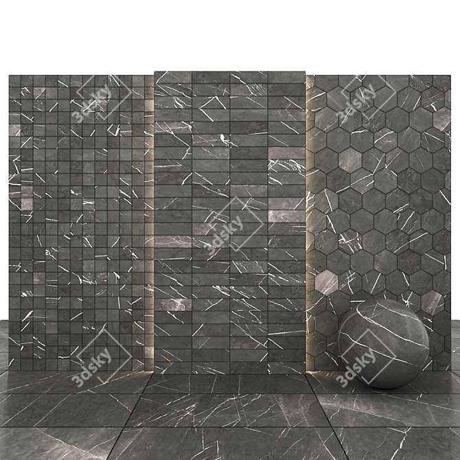 Gray Marble Textured Tiles 3D model image 3