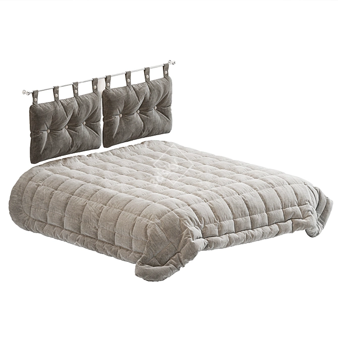 Quilted Bedspread & Headboard Pillows 3D model image 2