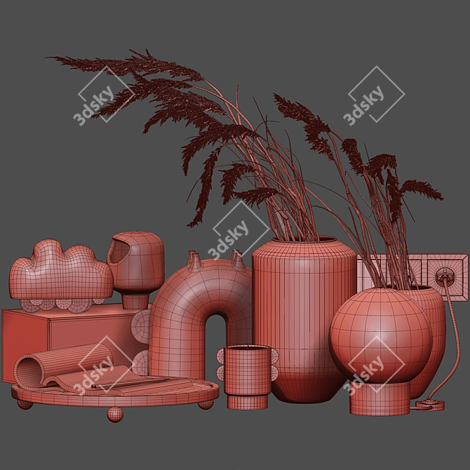 Elegant Ceramic and Phragmites Decor Set 3D model image 1