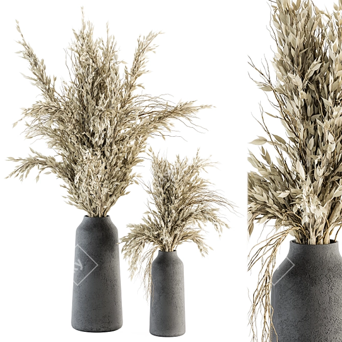 Elegant Pampas: Dry Plants & Black Vase 3D model image 1
