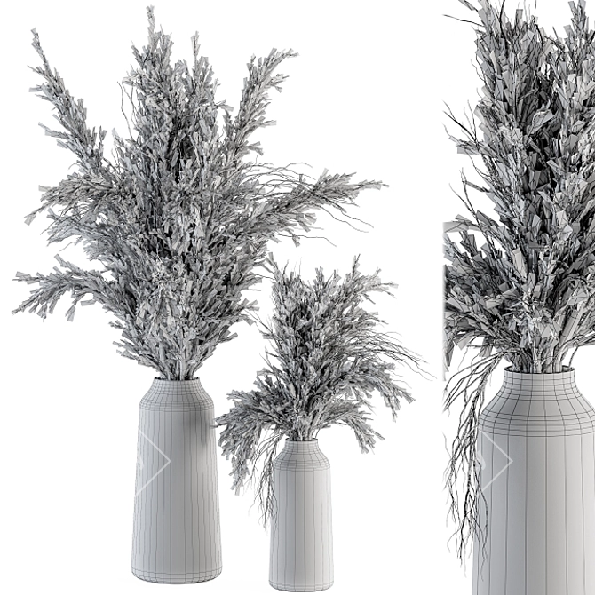 Elegant Pampas: Dry Plants & Black Vase 3D model image 4