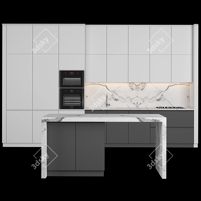 Sleek Kitchen 19: Modern, Millimeter Units 3D model image 1