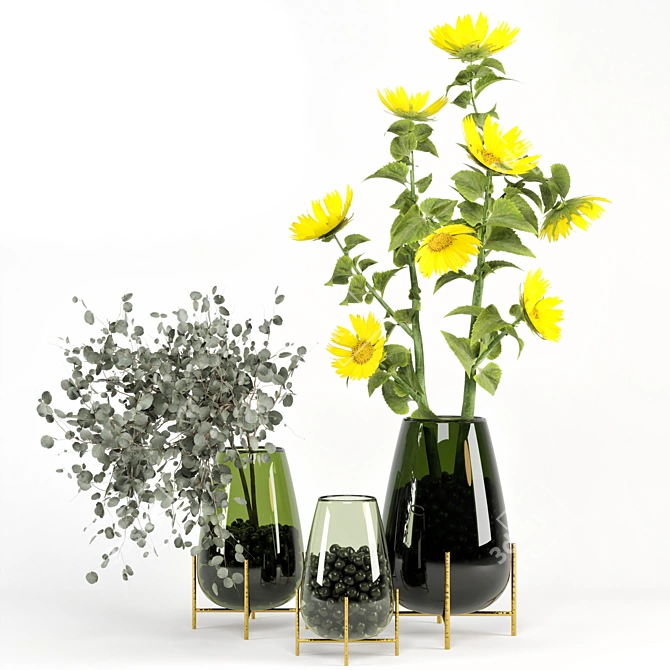 Sunflower & Eucalyptus Indoor Bouquet 3D model image 1