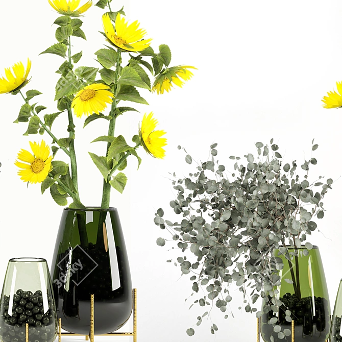 Sunflower & Eucalyptus Indoor Bouquet 3D model image 3