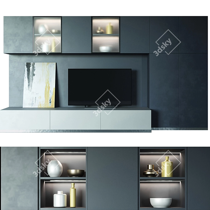 Modern Gray TV Wall Unit 3D model image 1