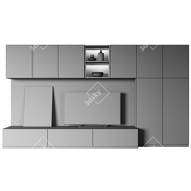 Modern Gray TV Wall Unit 3D model image 2