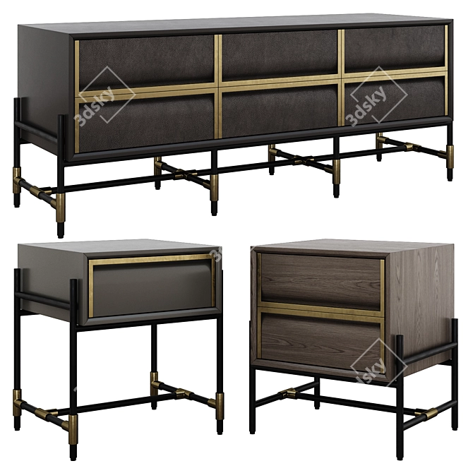 Modern Style Chest of Drawers and Bedside Tables 3D model image 1