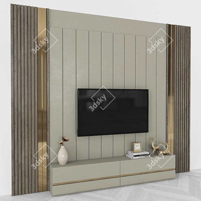 Modern TV Wall Unit with 55" Screen 3D model image 2