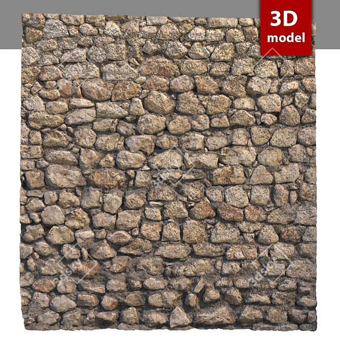 300 Stone Wall: Detailed 3D Model with High-resolution Texture 3D model image 1