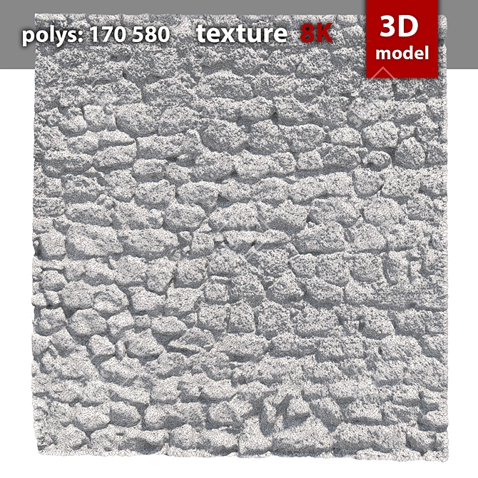 300 Stone Wall: Detailed 3D Model with High-resolution Texture 3D model image 3