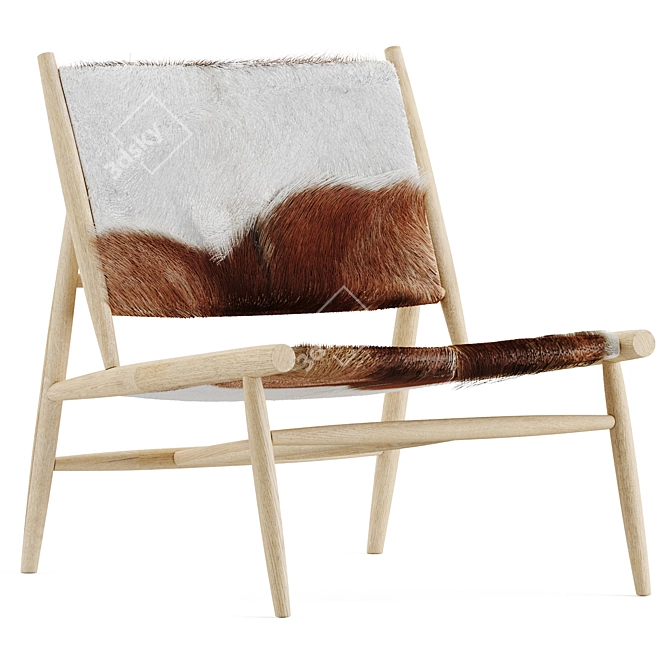 Rustic Teak Armchair in Goatskin 3D model image 1