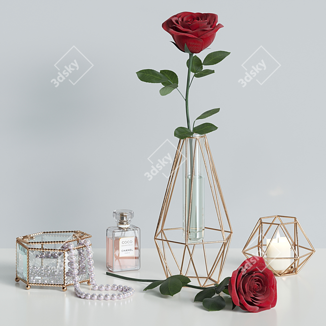 Elegant Red Rose Decor Set 3D model image 12