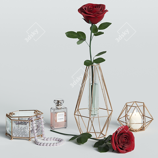 Elegant Red Rose Decor Set 3D model image 18