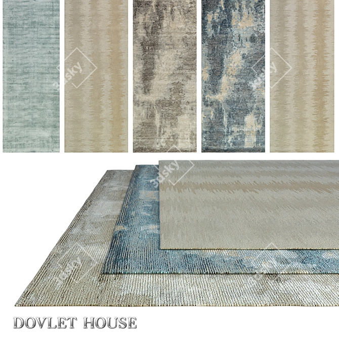 DOVLET HOUSE 5-Piece Carpets: Artistic Textures from India 3D model image 1