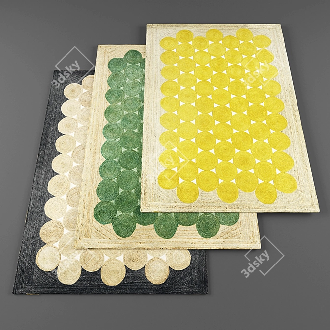 Modern Rugs Collection: High-Resolution, 3-Piece Set 3D model image 1