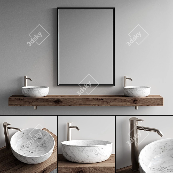 Modern Wood Vanity Unit Set 3D model image 1