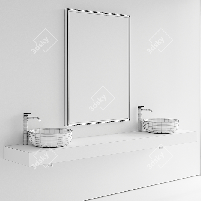 Modern Wood Vanity Unit Set 3D model image 5