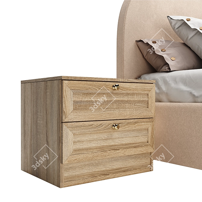 Toulouse Velvet Bed & Meyer Bedside Table 3D model image 3