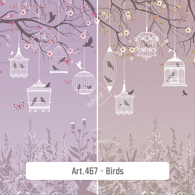 Whimsical Birds Wallpaper 3D model image 1