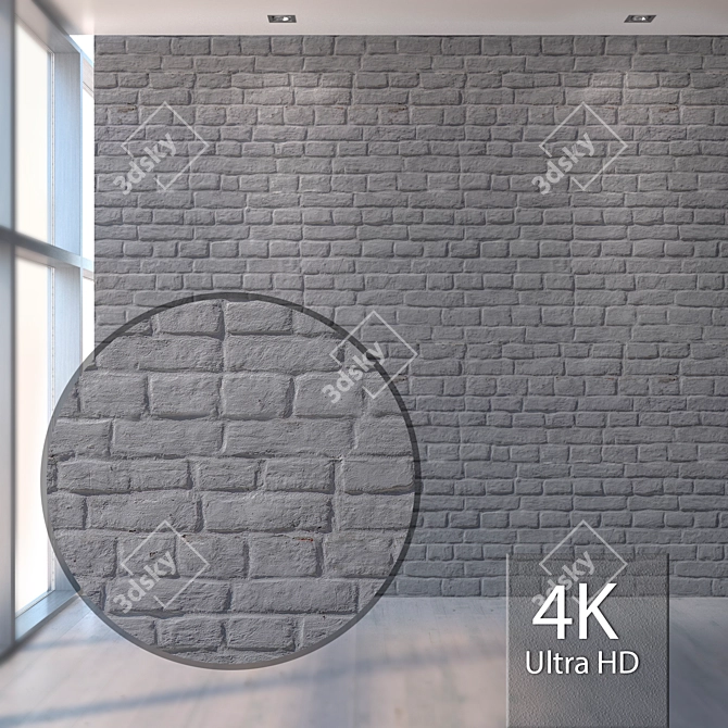 seamless Gray Brick Wall Texture 3D model image 1