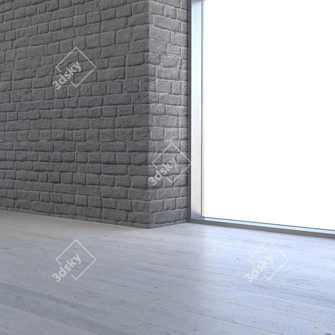 seamless Gray Brick Wall Texture 3D model image 3