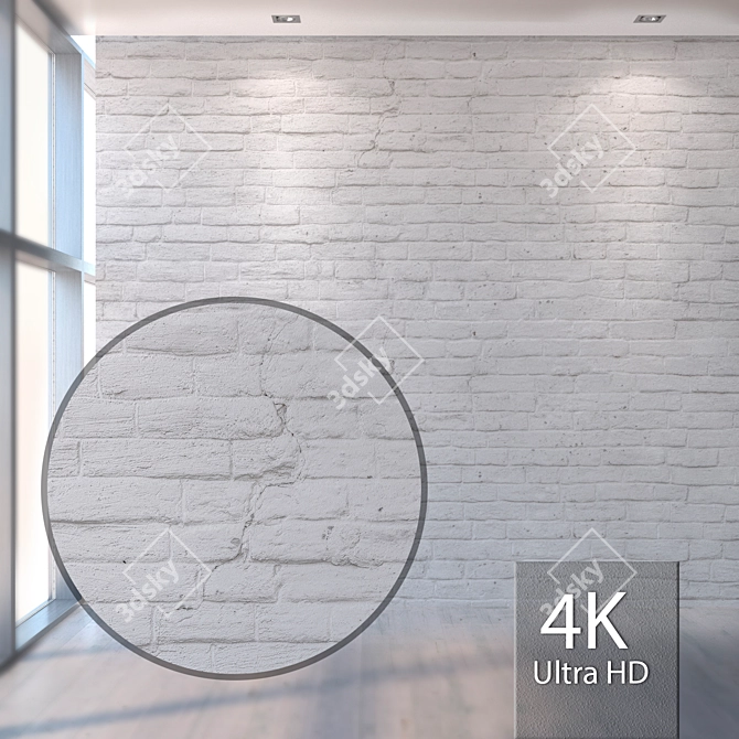 Seamless White Brick Wall Texture 3D model image 1