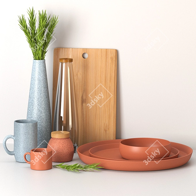 Nordic Style Dishware Set 3D model image 2