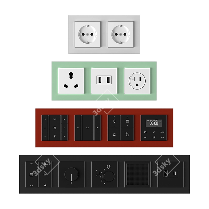 Jung A Creation Glass Set: Elegant Switches & Sockets 3D model image 5