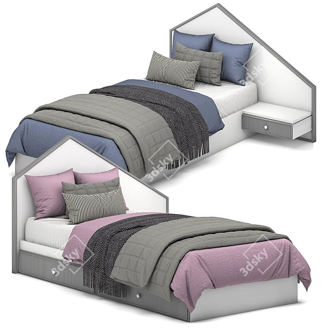 Modern 2-Color Bed Set 3D model image 1